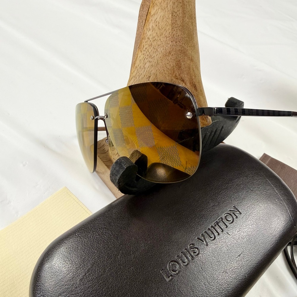Louis Vuitton Damier Gradient Aviator Sunglasses Brown Rimless Metal Italy - Picture 7 of 11